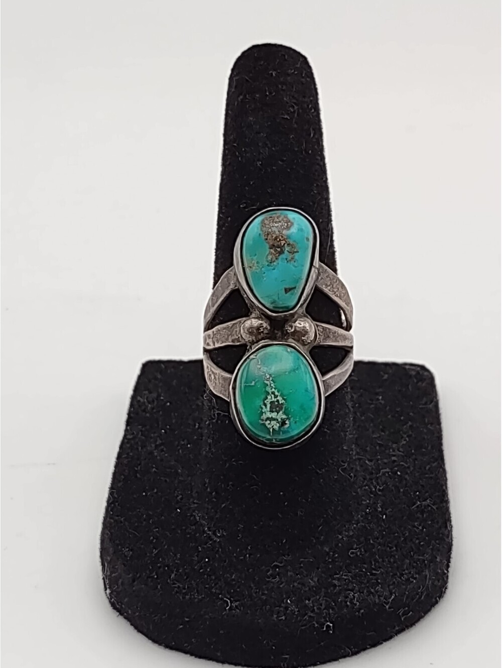 Vintage Sterling Silver Southwestern Turquoise 2 Stone Ring